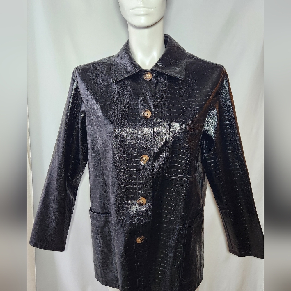 FRNCH Vegan Black Crocodile Jacket Oversized XS
